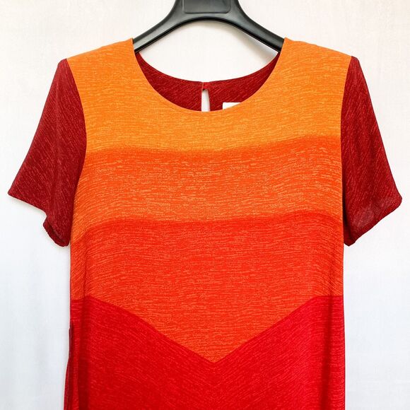 K.C. Spencer Dress Sz 12 Red Orange‎ Short Sleeves 100% Rayon *With Flaws* - Picture 3 of 12